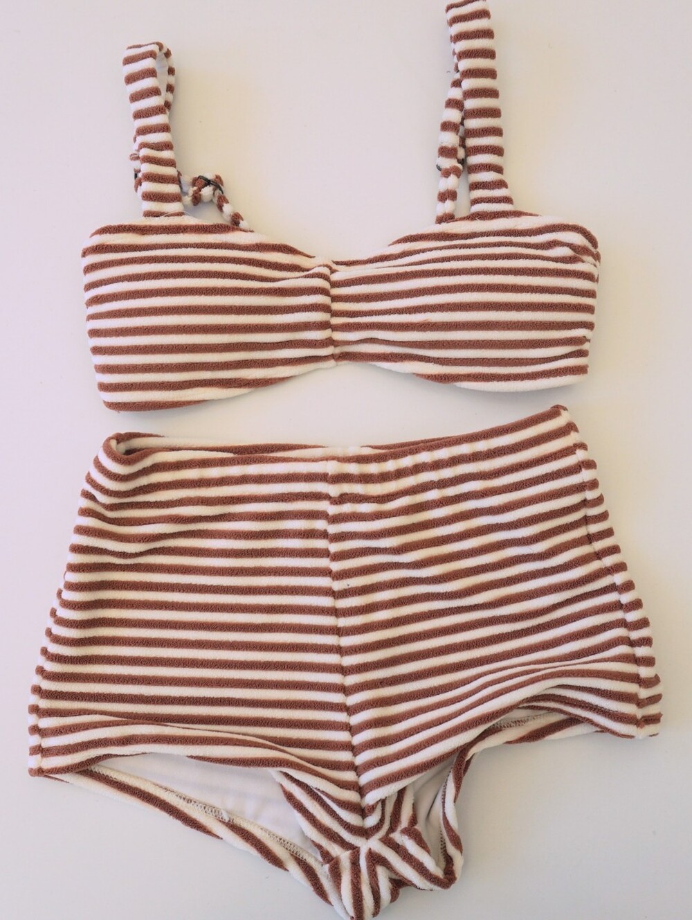 12 Vintage Inspired Rylee + Cru Rust & Cream Striped Kids Bikini Set